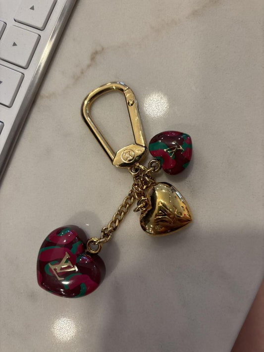 Louis Vuitton Leopard Heart Couer Bag Charm, Gold/red, One Size, Used - Good