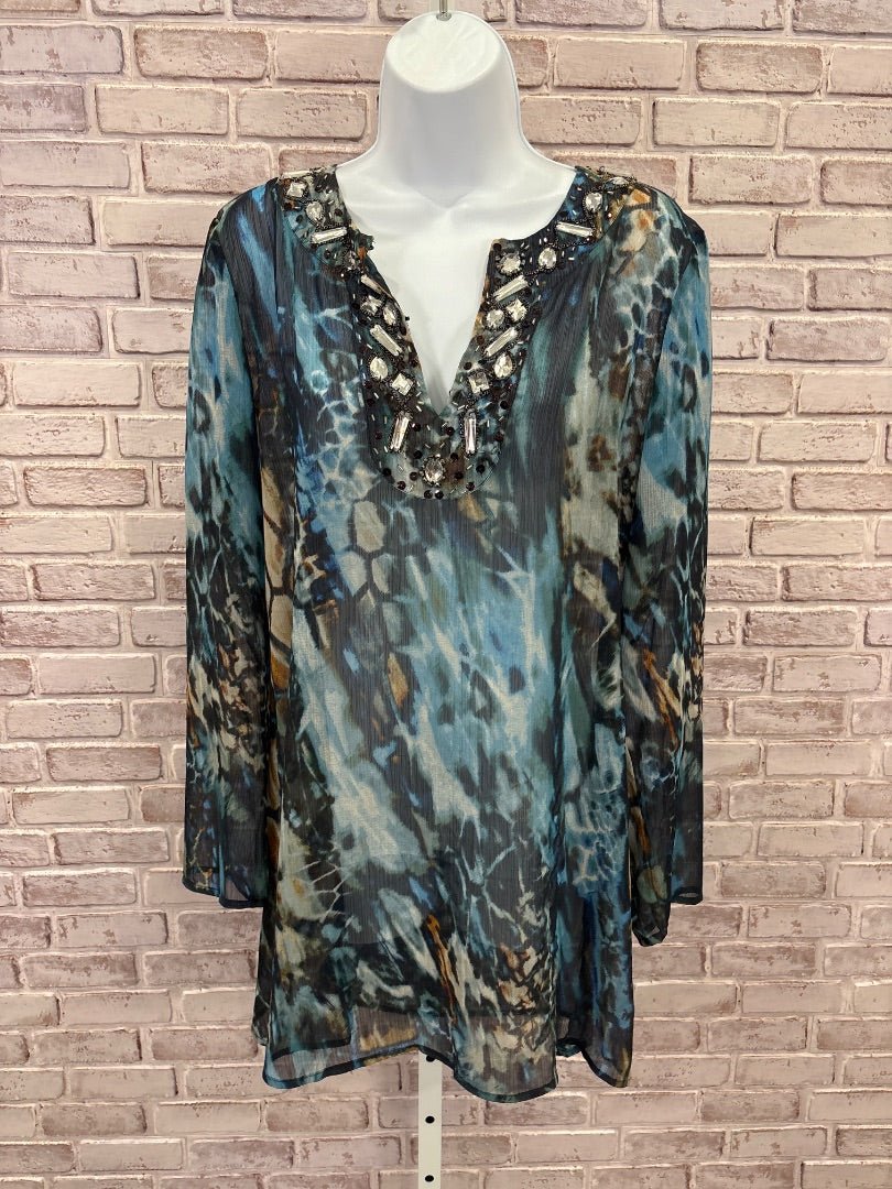 Chicos Shirt, Teal multi, Medium/1, Used - Good - Chill Boutique Consignment