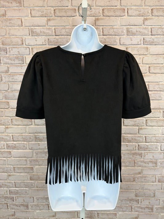 Vince Camuto Faux Suede Fringe Shirt, Black, XS, Used - Excellent