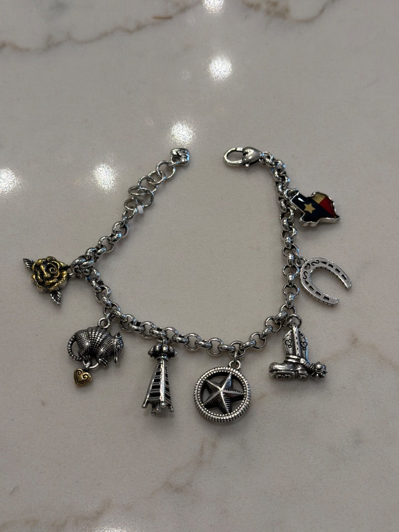 Brighton Texas Charm bracelet, Silver, One Size, Used - Good
