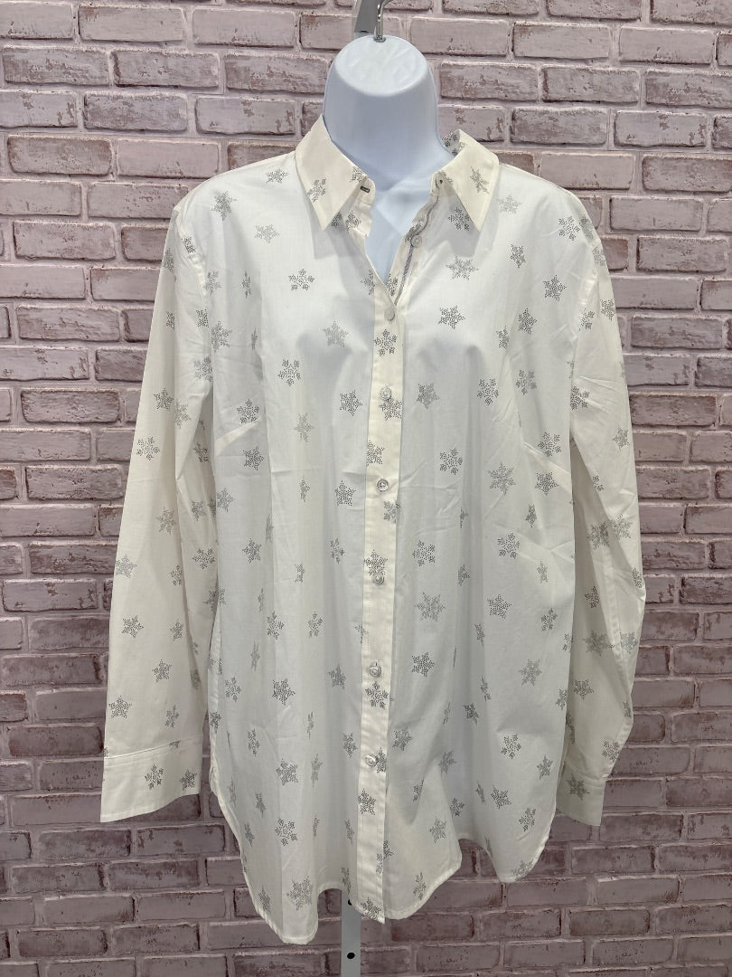 Talbots Shirt, White/silver, XL, New With Tags