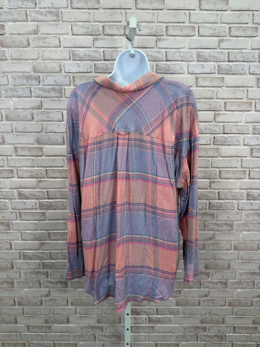 Flannel Shirt, Pink/blue plaid, XL, Used - Good