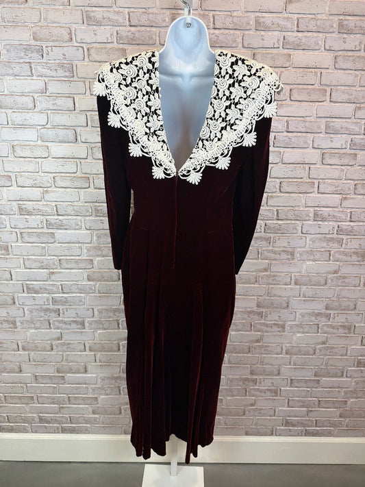 Jessica McClintock Dress, Burgundy/white, 10, Used - Excellent