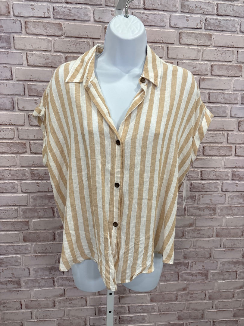 Sonoma Shirt, Beige/white stripes, Small, New With Tags