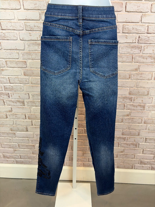 White House Black Market Embroidered Skinny Jeans, Denim, 6, Used - Excellent