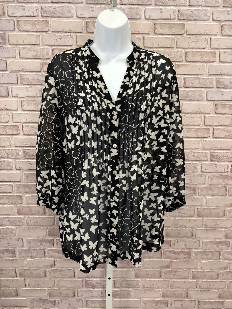 Charter club Shirt, Black/white, Medium, Used - Good