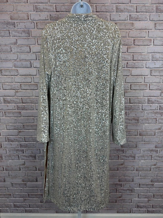 BB Dakota Outerwear - Jacket / Coat – BB Dakota Sequin Duster, Silver, XS, Used - Excellent