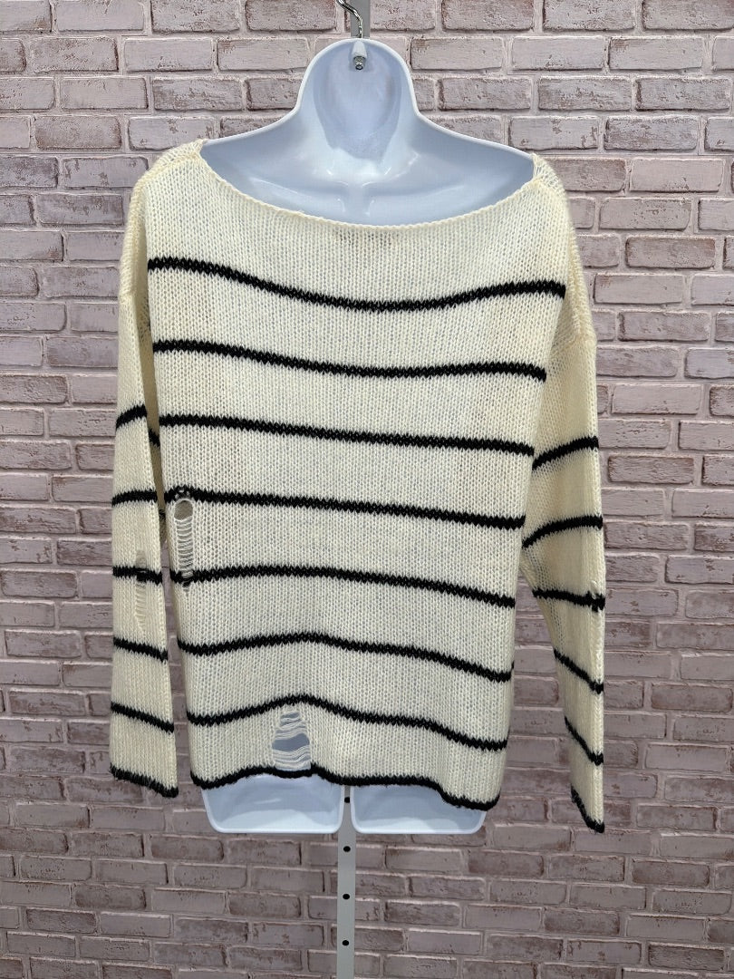 Favlux Sweater, White/black stripes, Medium, Used - Good