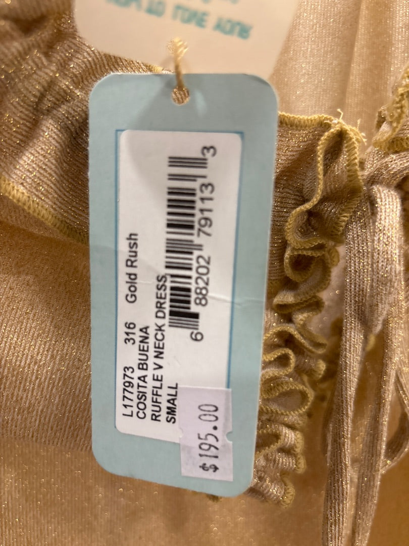 Luli Fama Dress, Gold, Small, Brand New