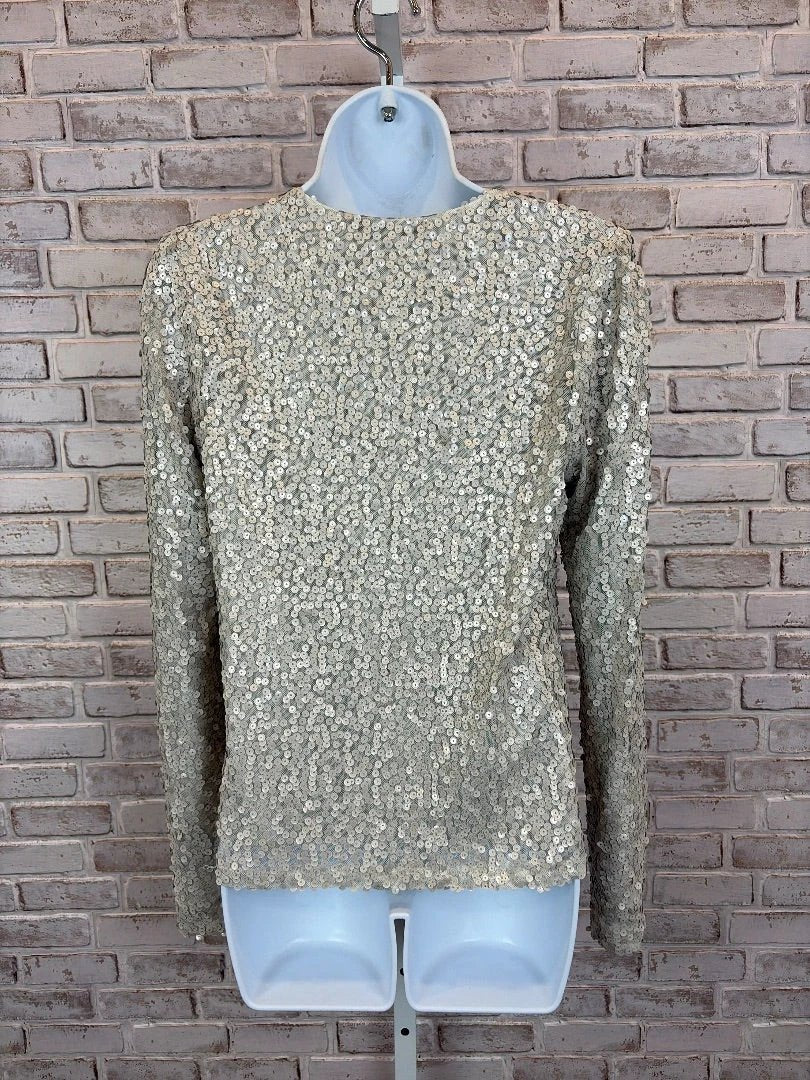 Allison Joy Top - Shirt – Allison Joy Sequin Shirt, Silver/champagne, XS, Used - Excellent