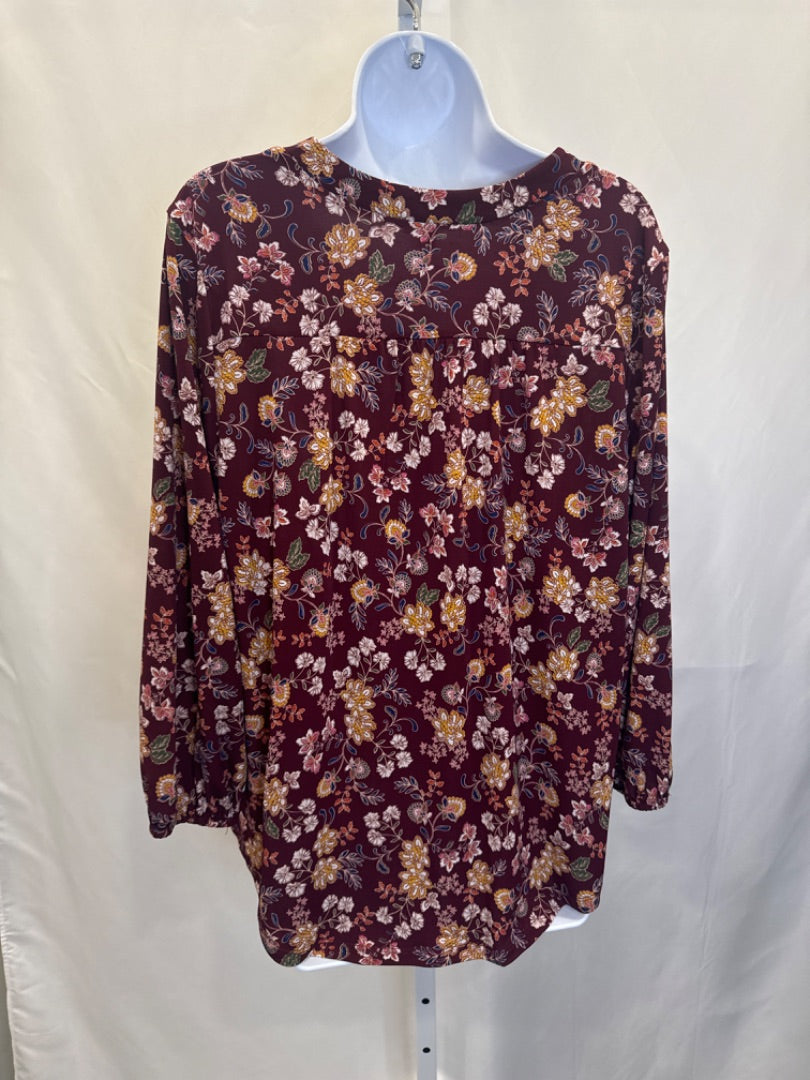Vince Camuto Shirt, Maroon floral multi, Large
