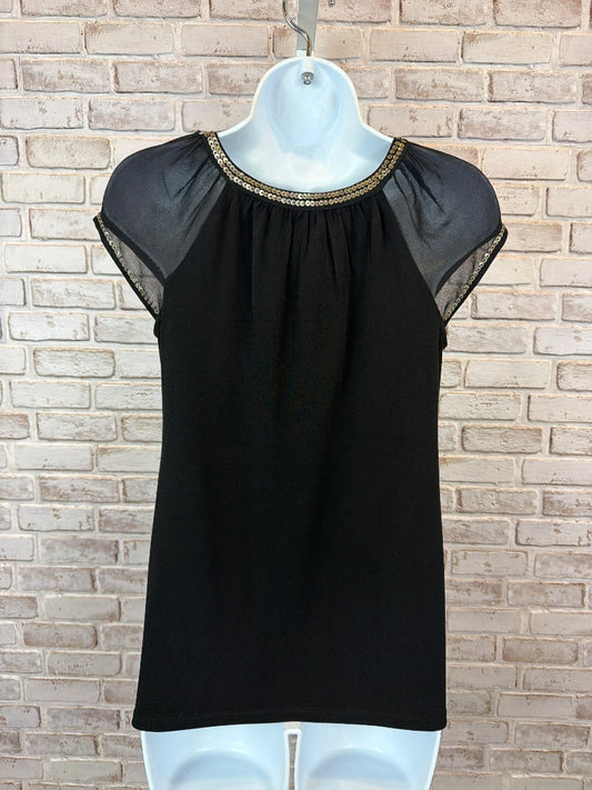 White House Black Market Sequined Shirt, Black, XXS, New With Tags