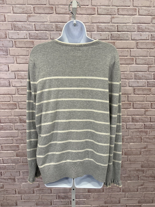 Talbots Cardigan, Grey/white stripes, XL, New With Tags
