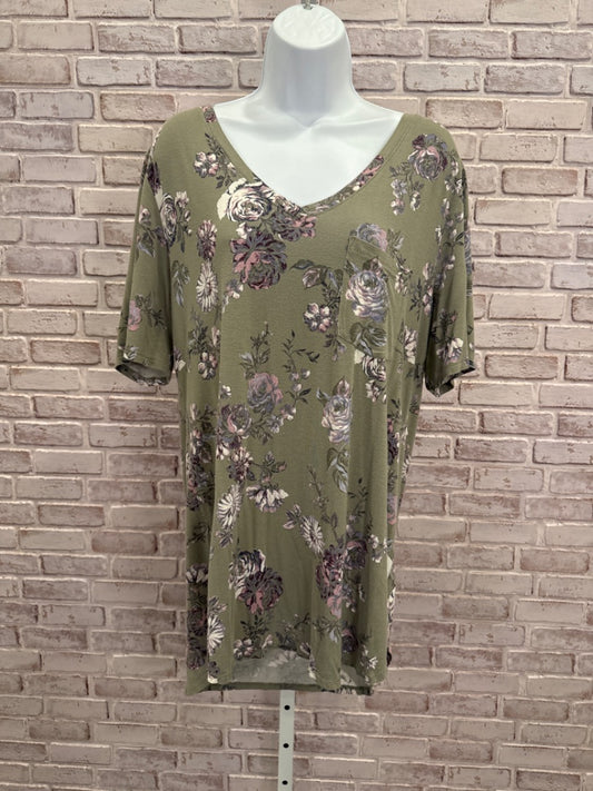 24/7 Maurices Tee shirt, Green floral, XXL, Used - Good