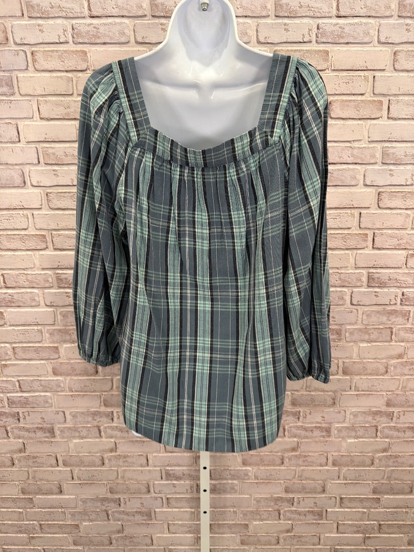 Lauren Conrad Shirt, Teal plaid, Small, Used - Good