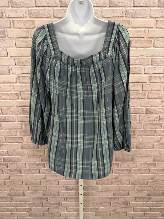 Lauren Conrad Shirt, Teal plaid, Small, Used - Good