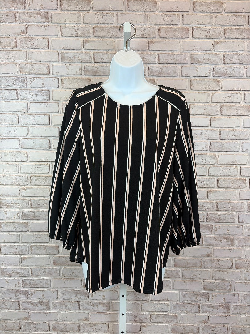 Adrianna Papell Shirt, Black/pink stripes, Medium, Used - Good