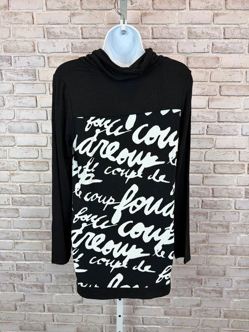 Zenergy Top - Blouse – Zenergy Signature Printed Tunic Sweater, Black/white, 0, New With Tags