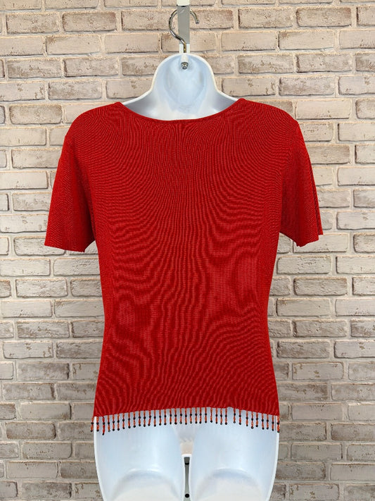 Clio Silk Blend and Beaded Shirt, Red orange multi, Medium, Used - Good