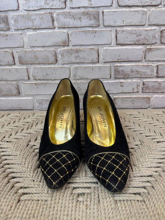 St John Shoes - Heels – Vintage St John Quilted Toe Heels, Black/gold, 8, Used - Excellent