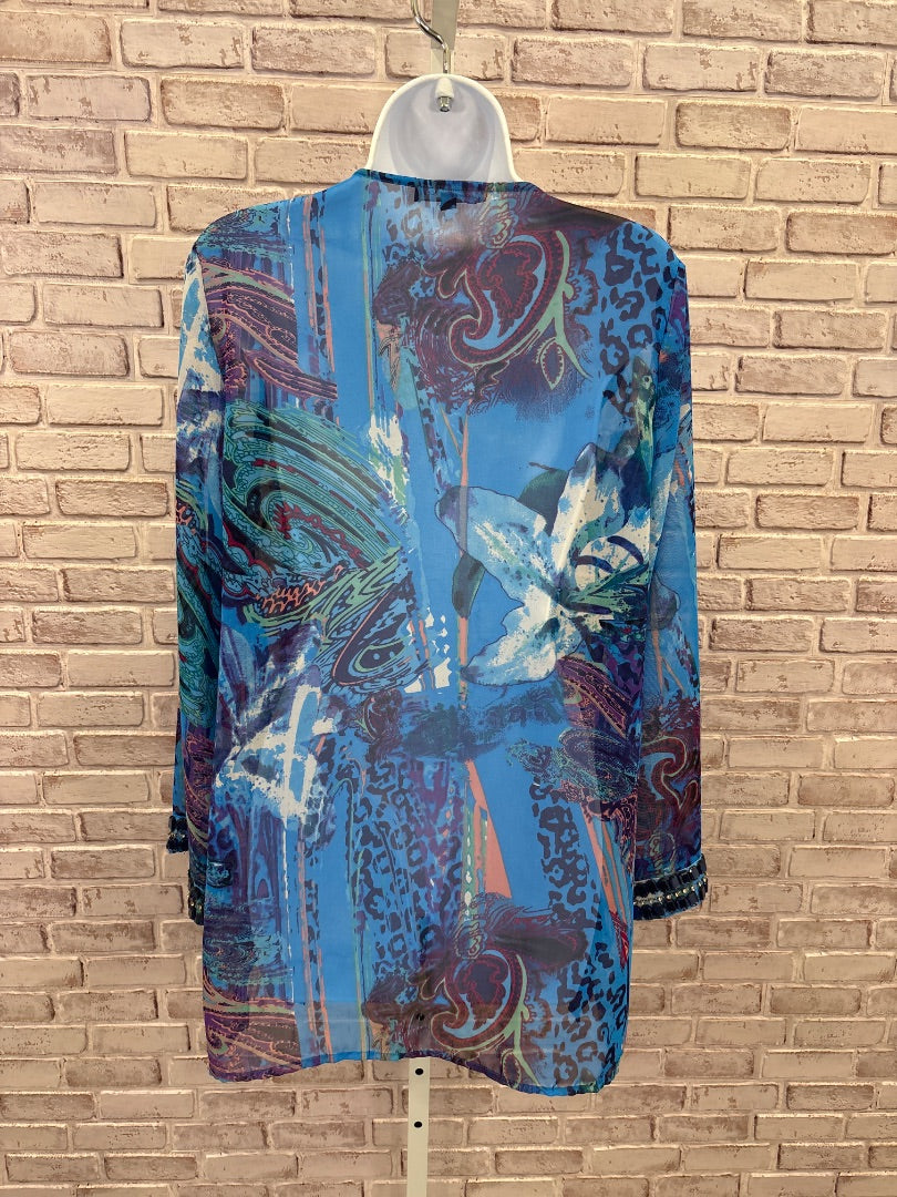 Adrienne Vittadini Shirt, Blue multi, Medium, Used - Good
