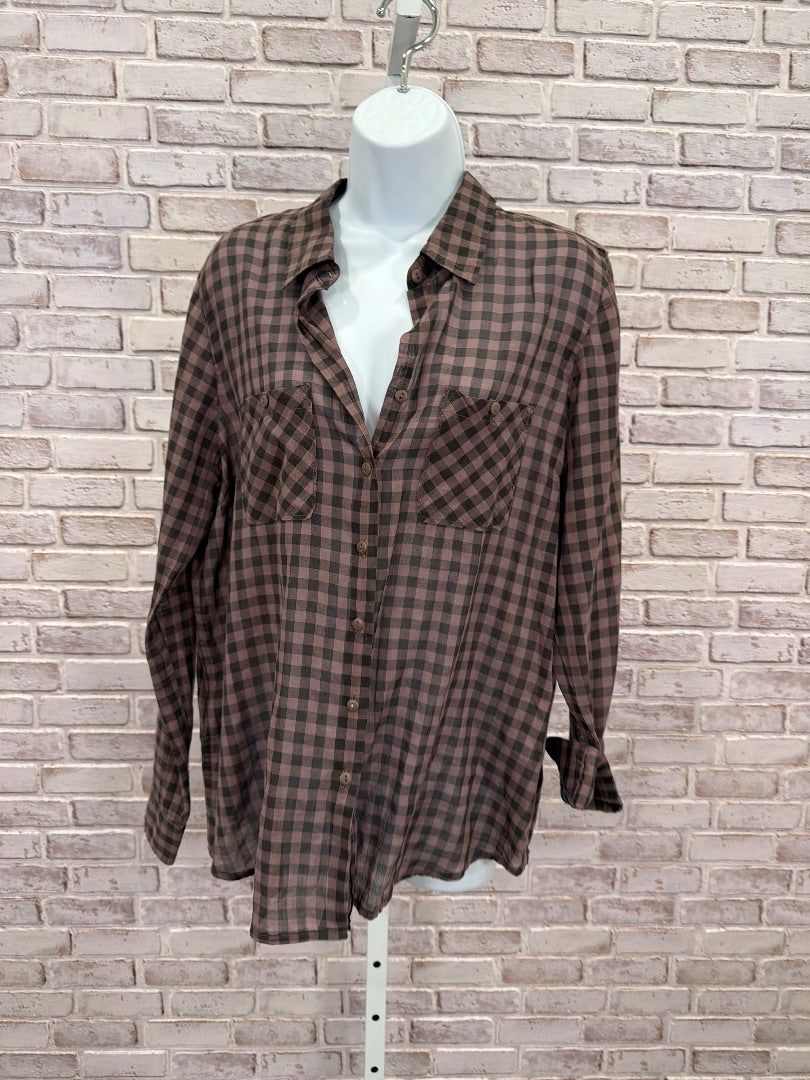 Bcbgeneration Shirt, Purple/black plaid, Large, Used - Good