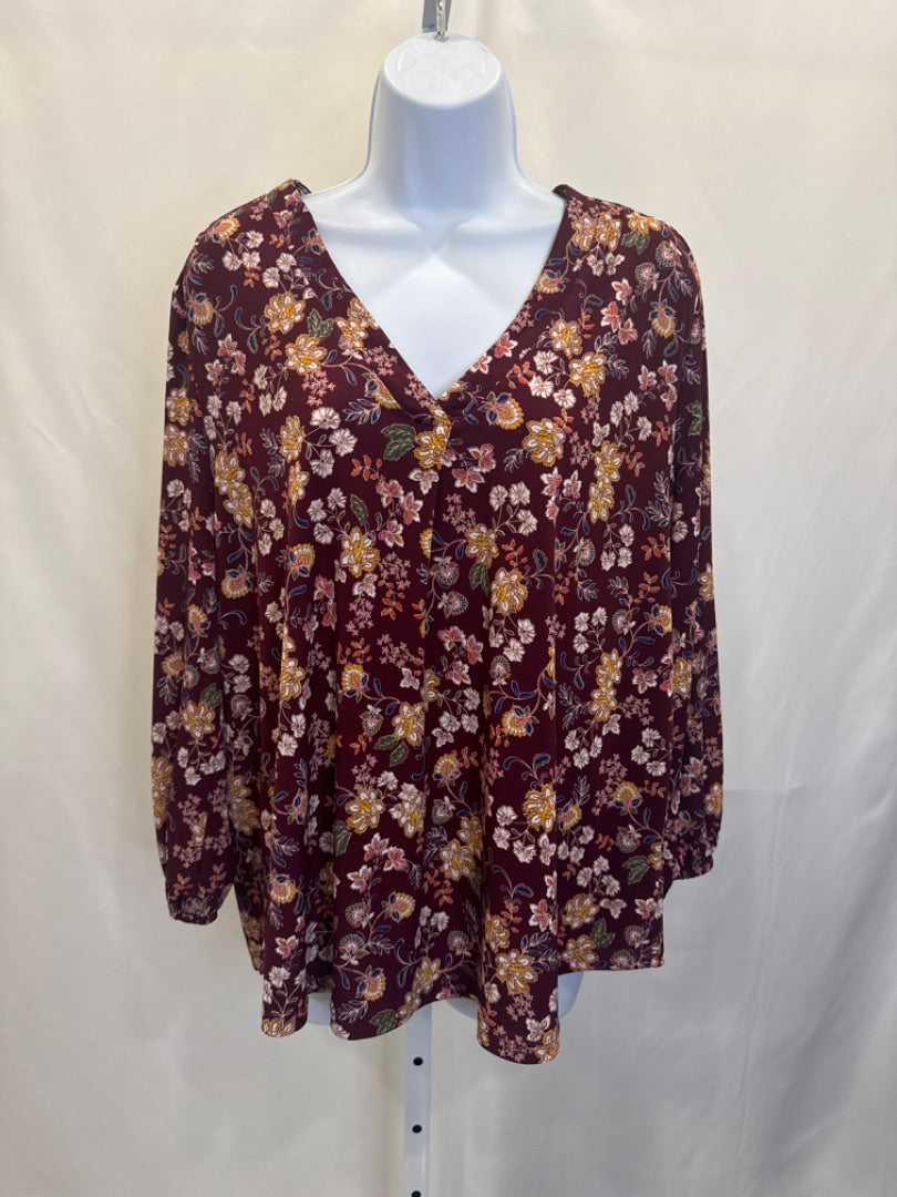 Vince Camuto Shirt, Maroon floral multi, Large
