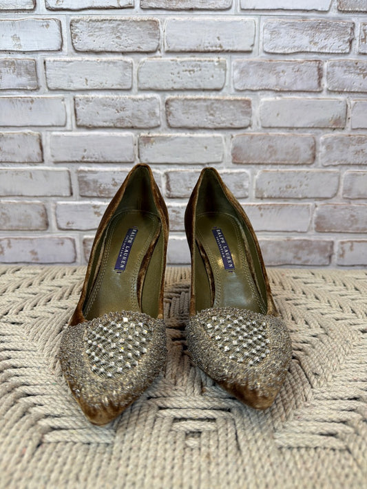 Ralph Lauren Collection Purple Label Velvet Embroidered Heels, Green, 8.5, Used - Fair