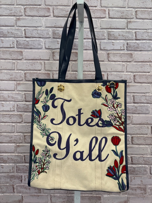 Draper James Tote, Beige/navy multi, One Size, Used - Good