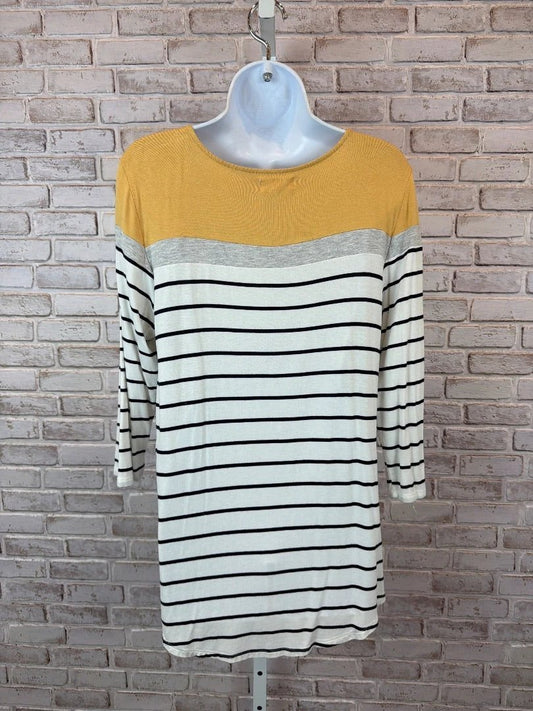 24/7 Maurices Top - Shirt – 24/7 Maurices Shirt, Yellow multi stripes, Medium, Used - Excellent