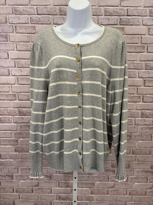 Talbots Cardigan, Grey/white stripes, XL, New With Tags