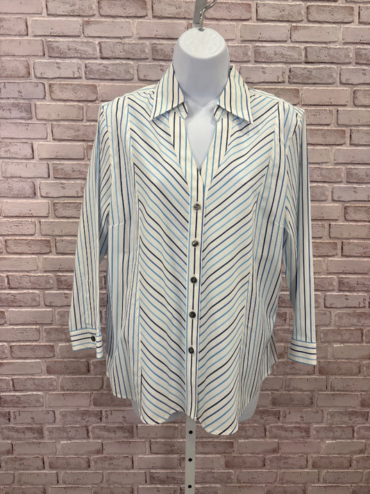 Talbots Shirt, Blue/white stripes, Large, Used - Good