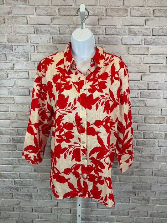 Chicos Shirt, beige/red, 14, Used - Good