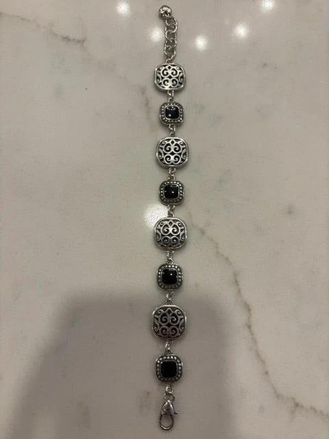 Brighton Bracelet – Silver With Black Stones – Size One Size – Excellent