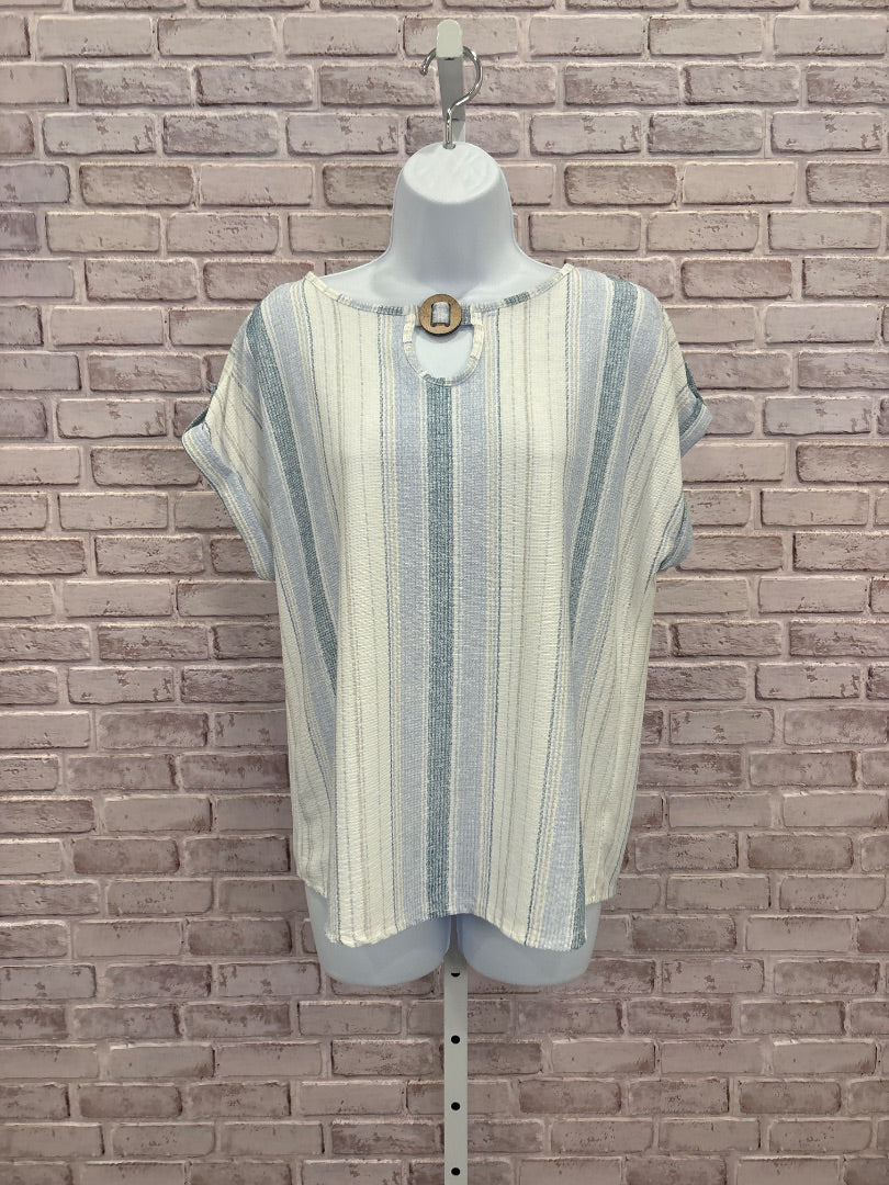 Pure Shirt, White/blue/green stripes, Medium, Used - Good