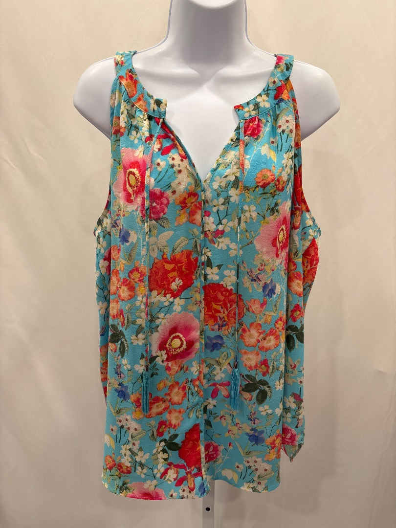Rose & olive Shirt, Turquoise floral, XL