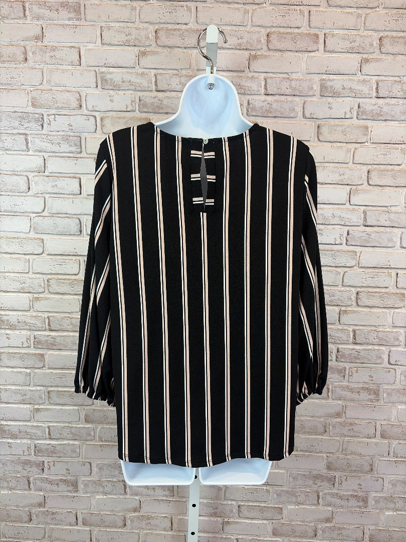 Adrianna Papell Shirt, Black/pink stripes, Medium, Used - Good