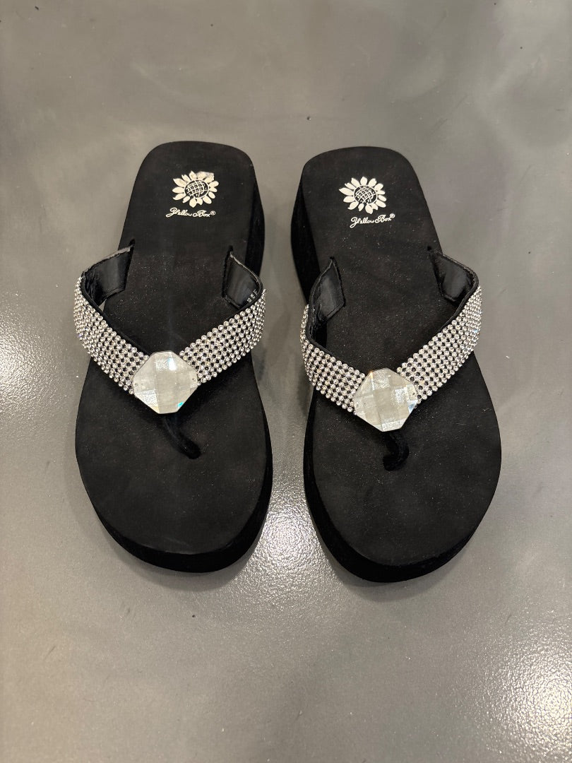 Yellow box Platform sandal, Black/silver, 10