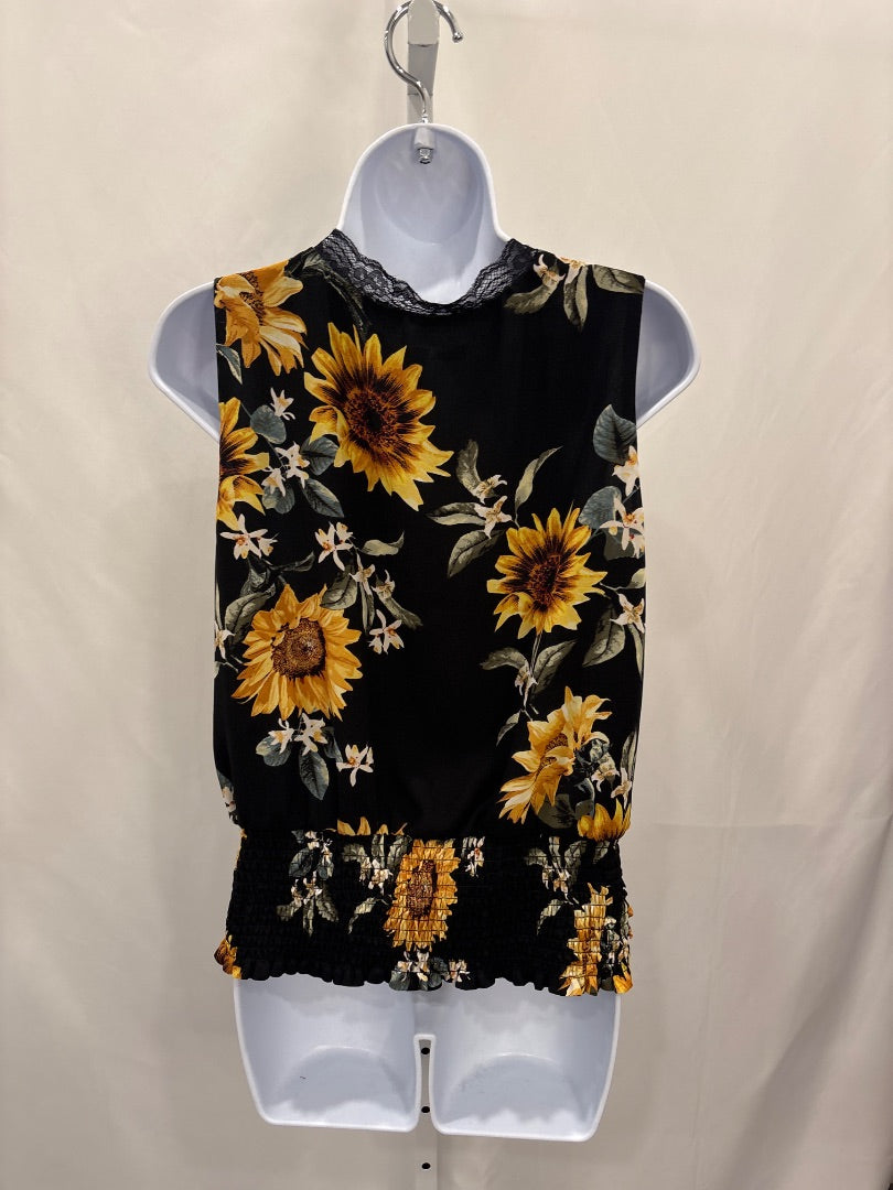White House Black Market Shirt, Black/sunflowers, Medium