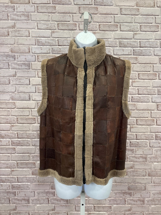 Various Leather Sherling Reversible Vest, Brown, Medium, Used - Good