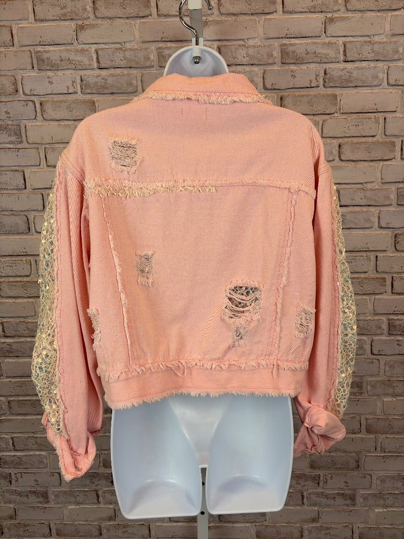 POL Jacket, Pink denim multi, Large, Used - Excellent