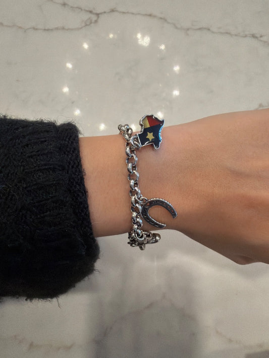 Brighton Texas Charm bracelet, Silver, One Size, Used - Good