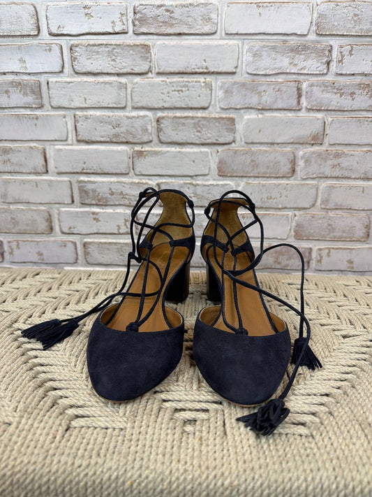 Aquazzura Firenze Suede Tassel Heels, Navy, 39.5, Used - Good