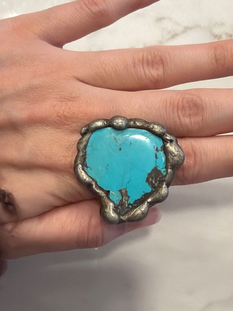Various Ring, Silver/turquoise, 9, Used - Good