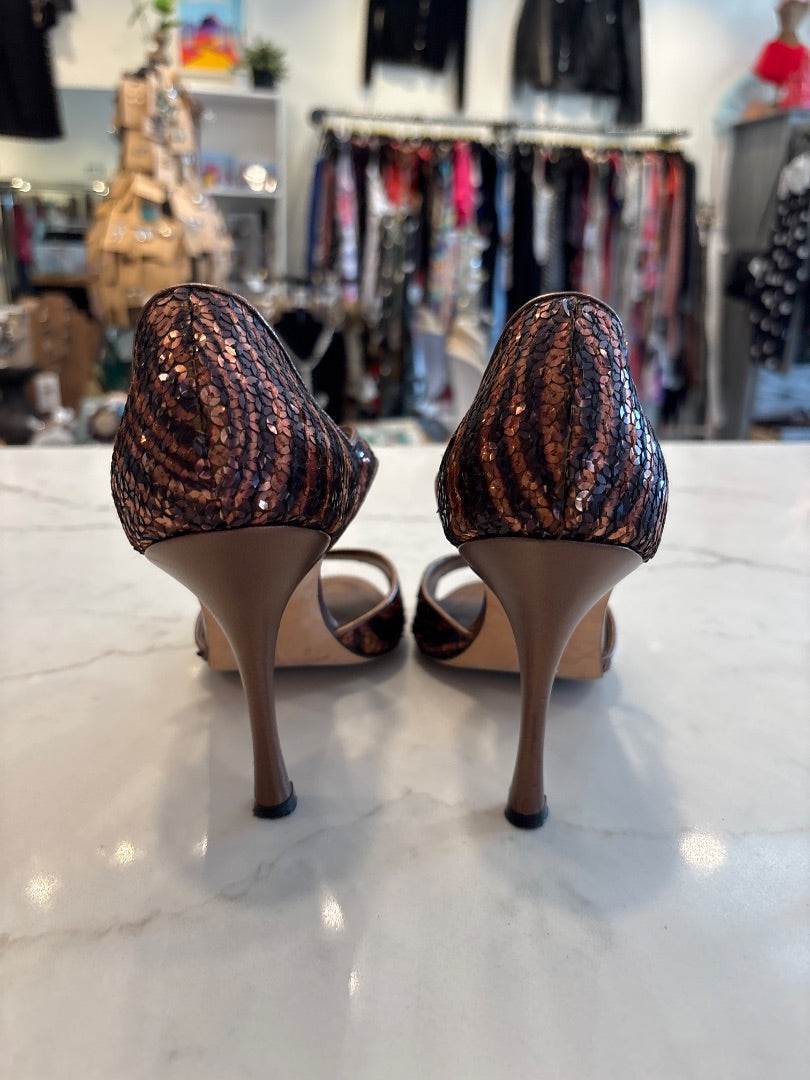 Manolo Blahnik Heels, bronze animal, 8.5