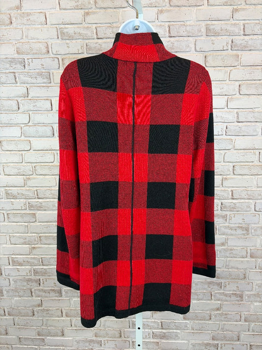 Adrienne Vittadini Sweater, Red Plaid, Medium, Used - Excellent