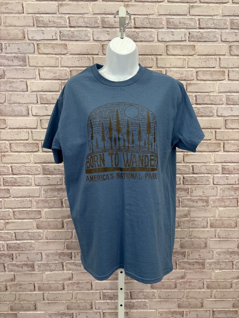 Love our parks Tee shirt, Blue/brown, Medium, Used - Good - Chill Boutique Consignment