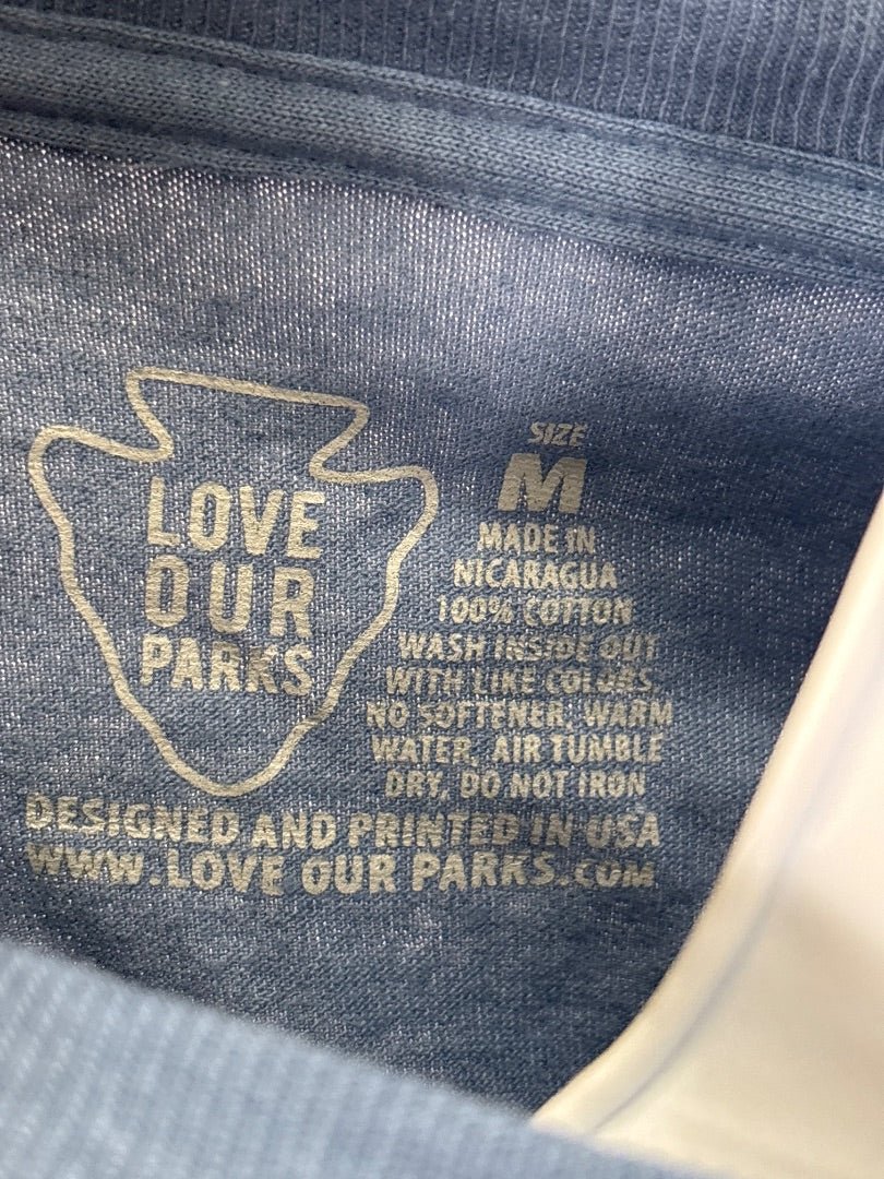 Love our parks Tee shirt, Blue/brown, Medium, Used - Good - Chill Boutique Consignment