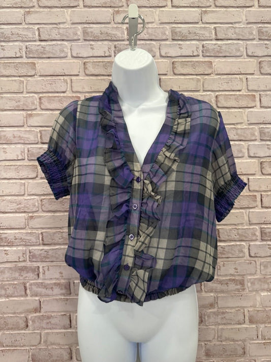 Manoukian Shirt, Purple plaid, Medium, Used - Good - Chill Boutique Consignment