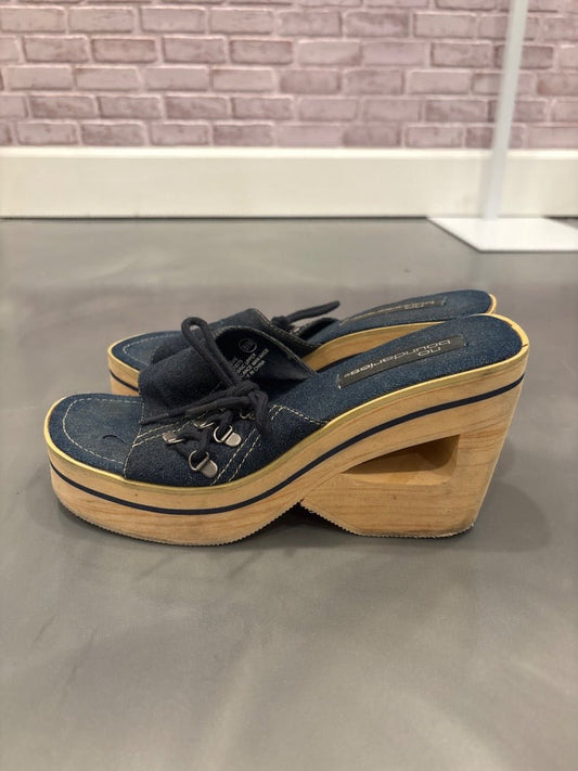 No boundaries Platform Heels, Denim/wood, 8.5, Used - Good - Chill Boutique Consignment